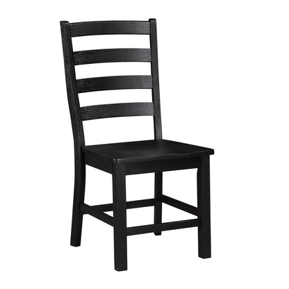 Set of 2 Dining Side Chairs, 18W x 21.5D x 38.5H, Oak Veneer Wood, Casual Farmhouse Style, Black Finish
