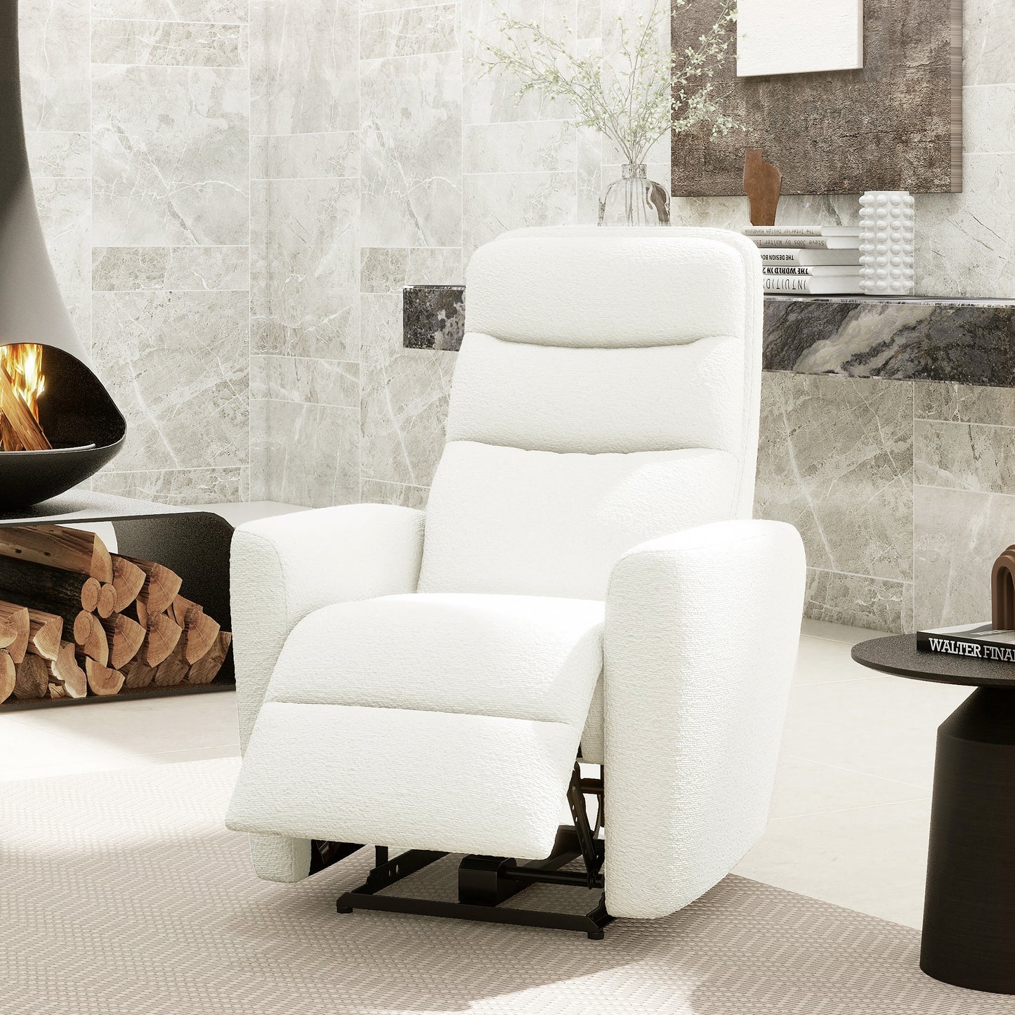35.5-Inch High-Back Power Recliner Chair with Deep 39in Seat, Boucle Upholstery for Home, Boucle White