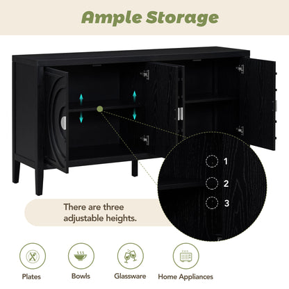 TREXM Retro Sideboard door with Circular Groove Design Round Metal Door Handle for Entrance, Dinning Room, Living Room (Black)