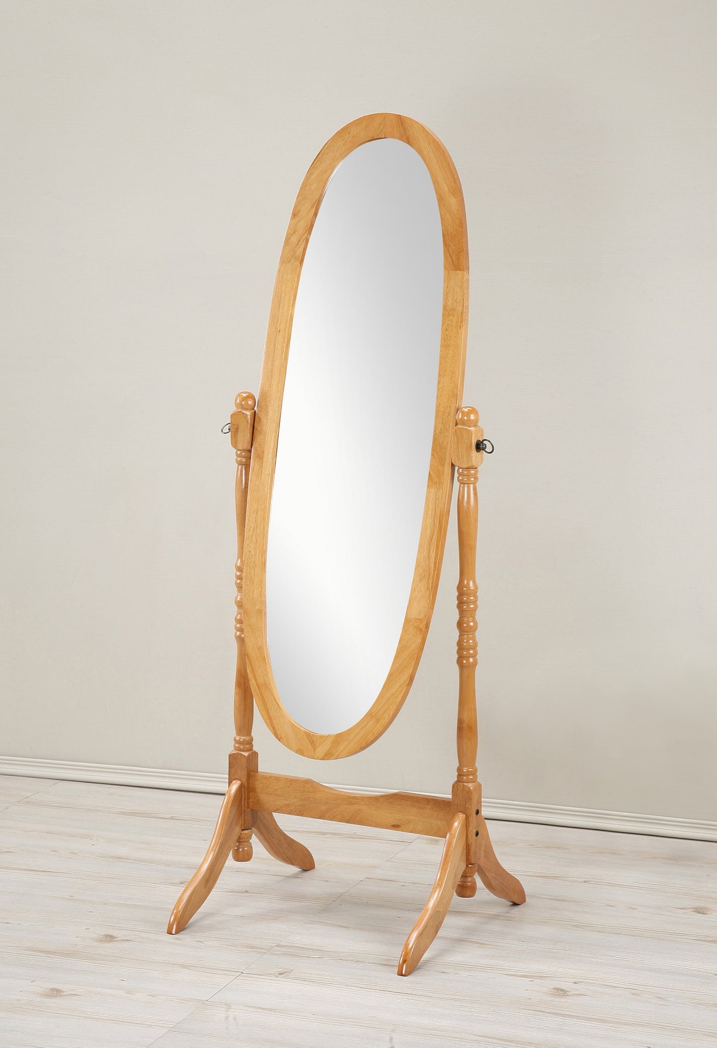 Elegant Oak Finish Cheval Mirror in Traditional Queen Anna Style