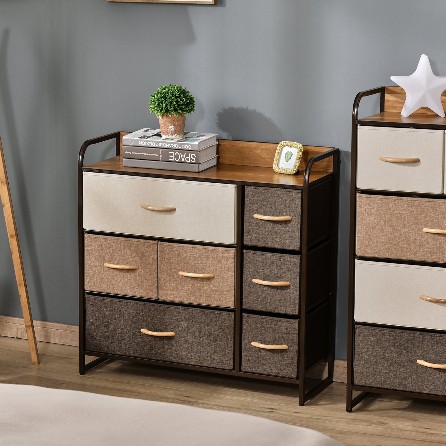 HOMCOM 7-Drawer Fabric Storage Dresser with Steel Frame and Wooden Top for Bedroom and Entryway