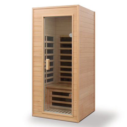 One-Person Far Infrared Indoor Sauna Room, 1290W, 5 Heaters, Hemlock Wood, Bluetooth, Natural