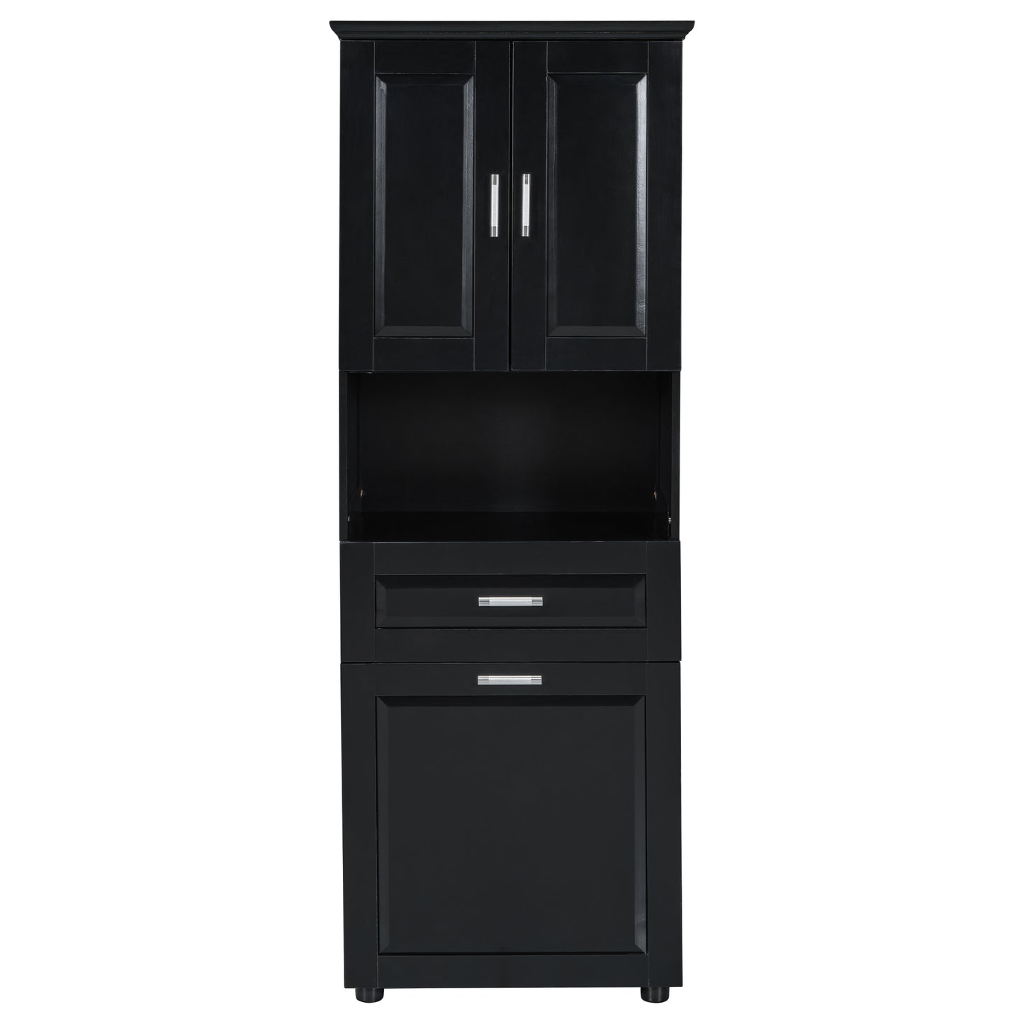Stylish Tall Black Bathroom Storage Cabinet with Removable Laundry Basket and Ample Organizing Space