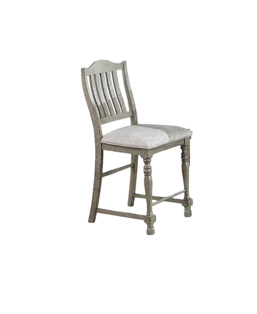 Counter Height Dining Chairs Set of 2, Slat Back, Plush Upholstered Cushions, Bentwood Frame, Light Grey