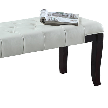 44-Inch Tufted Bench with Faux Leather, Button-Tufted, Solid Hardwood Legs, Espresso Finish, White