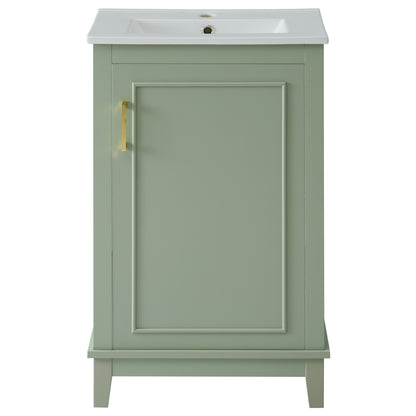 Compact 20-Inch Green Bathroom Vanity Cabinet with Ceramic Sink - Stylish Storage Solution for Small Spaces