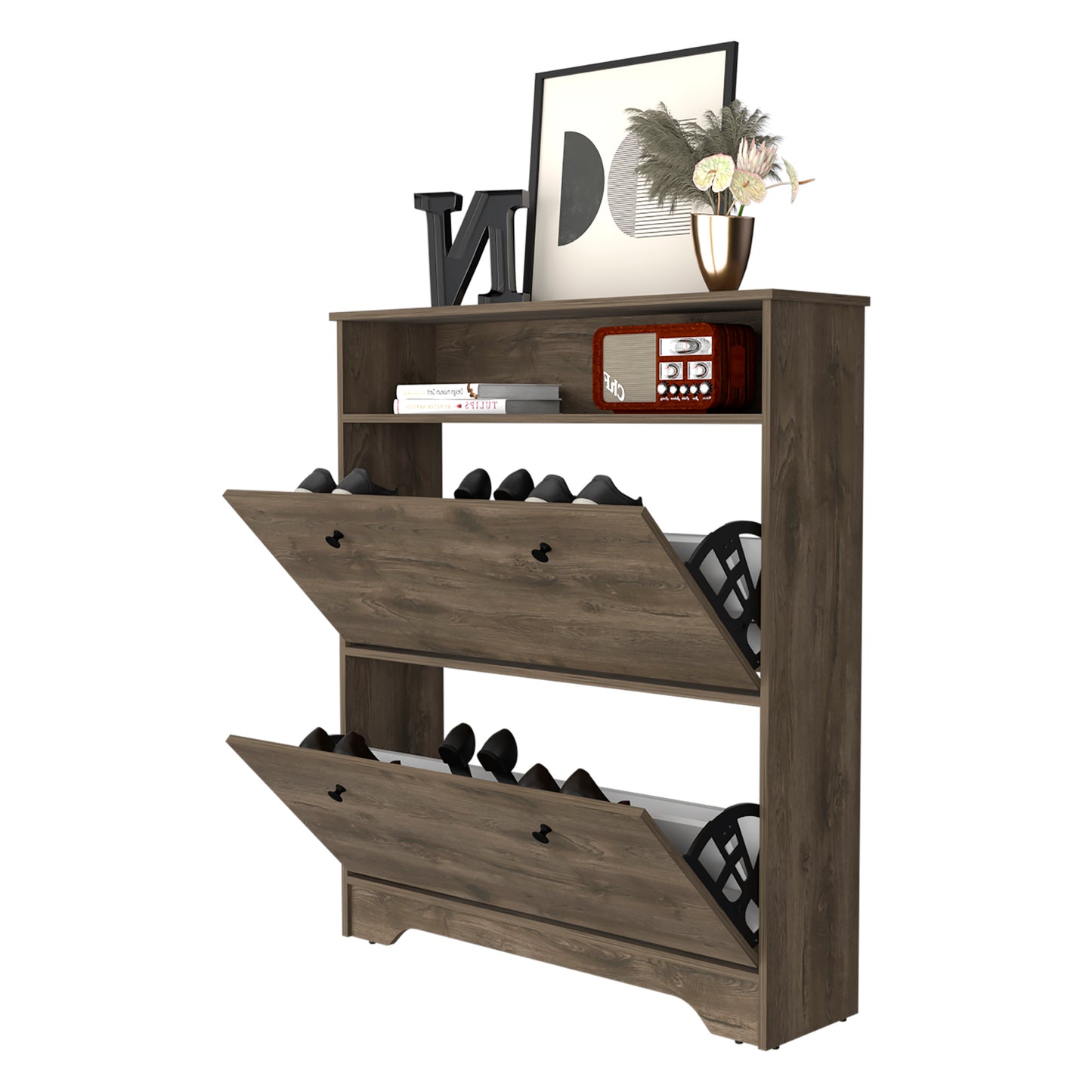 Elegant Dark Brown 2-Tier Shoe Rack with Storage Shelves