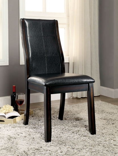 2-Piece Transitional Dining Chairs - Solid Wood, Curved Back, Padded Leatherette, Brown Cherry