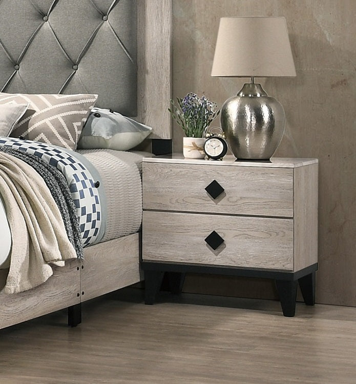 Contemporary Cream Nightstand with Drawers - Modern Bedside Table in Plywood