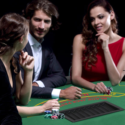 72-Inch Poker Table for 7 Players with Chip Tray and 7 Cup Holders, Blackjack Layout, MDF/Steel Green