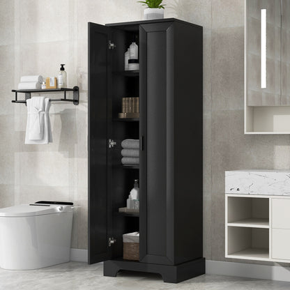 Elegant Black Storage Cabinet with Adjustable Shelves for Bathroom and Office