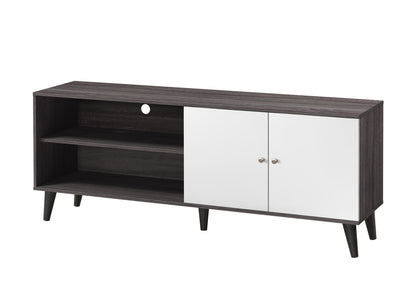 Mid-Century Modern TV Stand for 63-Inch TVs, 2 Shelves + 1 Cabinet, Wood Console Dark Gray/White