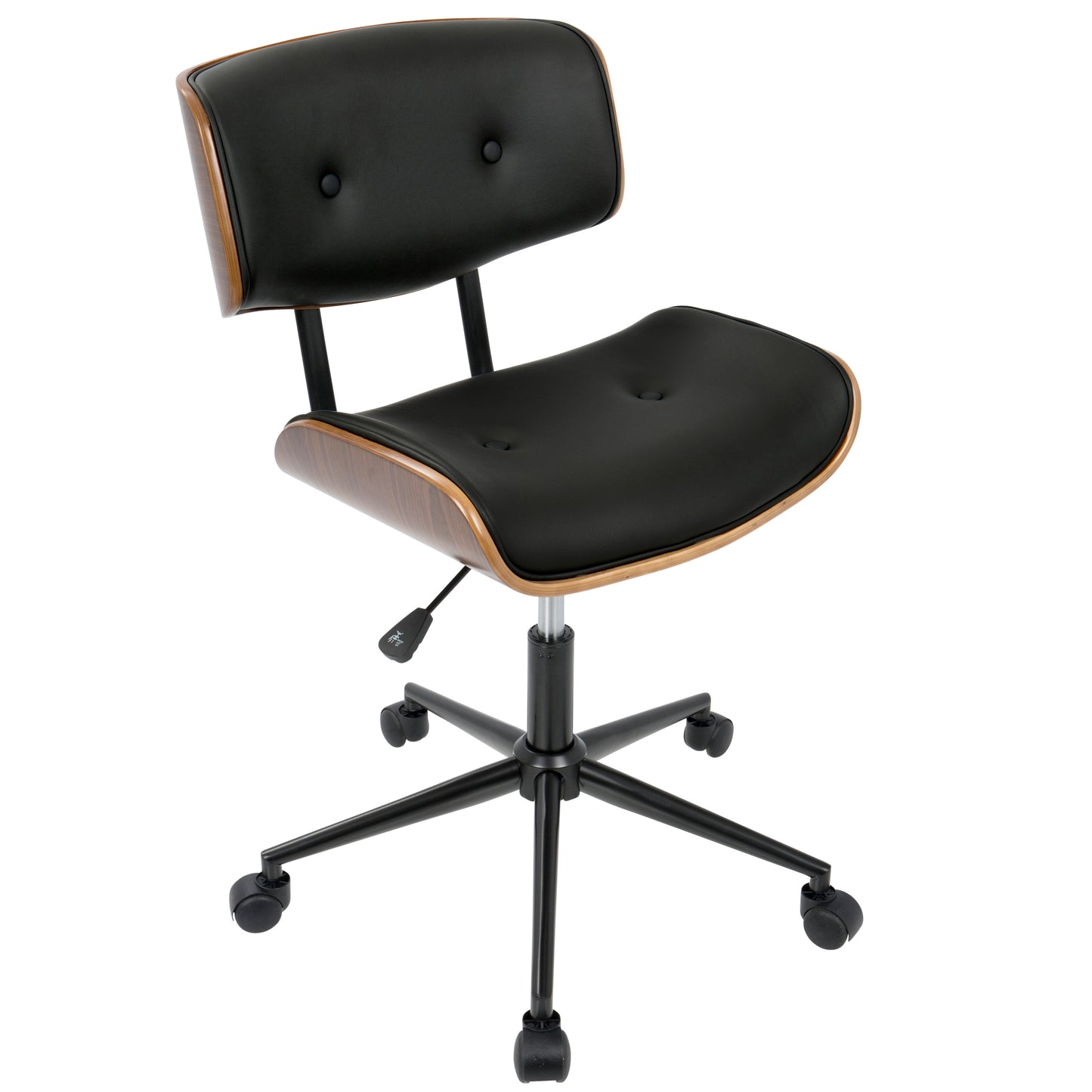 LumiSource Lombardi Mid-Century Modern Swivel Office Chair in Walnut and Black Faux Leather