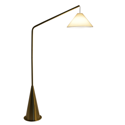 Floor Lamp with On/Off Switch, Coned Base, Hanging White Shade, 67in Tall, Room Light, Antique Brass