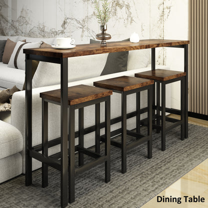 Counter Height Dining Table With 3 Stools Footrest Brown