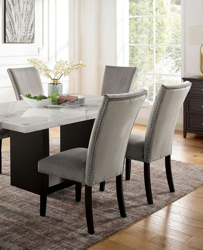 2-Piece Dining Room Chairs, Flannelette Seats with Nailhead Trim, Rubberwood Frame, Transitional, Gray