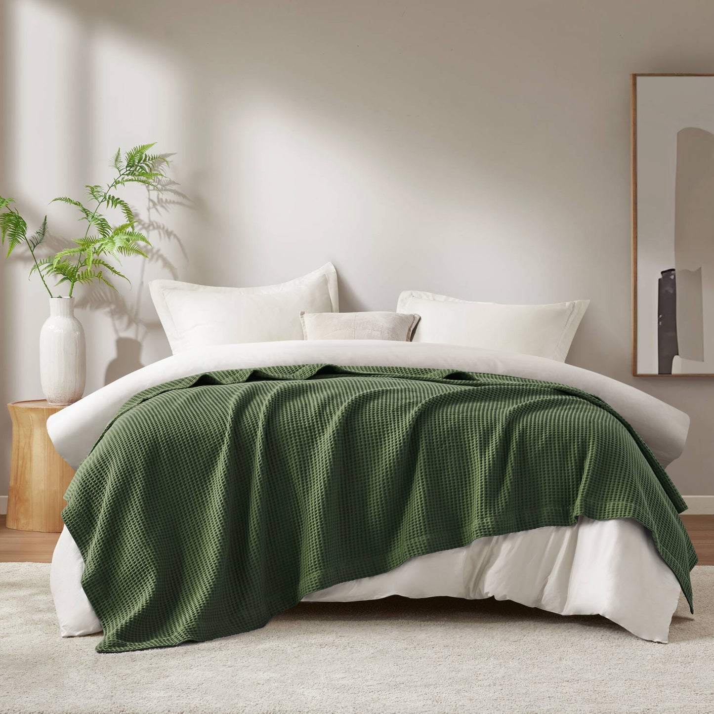 Full/Queen Cotton Waffle Blanket, 90x90, 300gsm, Lightweight, Breathable, Machine Washable, OEKO-TEX Green