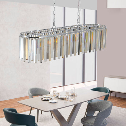 Modern Oval Crystal Chandelier for Dining Room, 39in L x 9.8in W, 8-Light, K9 Crystal, Chrome
