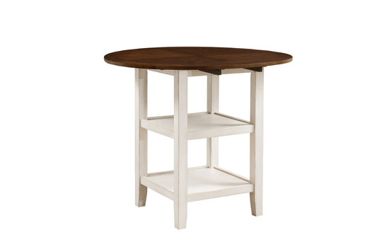 42-Inch Round Counter Height Table with Drop-Leaf Sides, Mindy Veneer, Seats 4 Whitewash and Dark Cherry