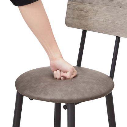 2-Piece Bar Table Set with 2 PU Stools and Backrests, Compact Modern Dining/Bar Furniture, Grey