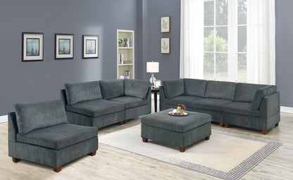 7-Piece Modular Sectional Sofa Set Chenille Upholstery 3 Corner Wedges 3 Armless Chairs 1 Ottoman Gray