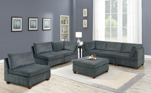 7-Piece Modular Sectional Sofa Set Chenille Upholstery 3 Corner Wedges 3 Armless Chairs 1 Ottoman Gray
