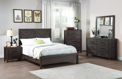 Rustic Elegance Queen Size Bed with Unique X-Design Headboard - Espresso Wooden Bedroom Furniture