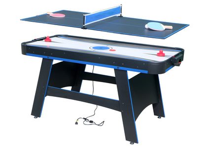 60-Inch 2-in-1 Air Hockey & Table Tennis Multifunction Table, MDF, Easy Assembly - Black, White & Blue