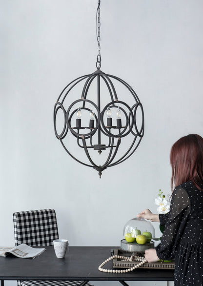 Four-Light Iron Chandelier with Adjustable Chain for Kitchen, Dining Room Matte Black