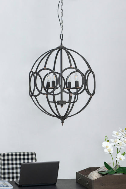 Four-Light Iron Chandelier with Adjustable Chain for Kitchen, Dining Room Matte Black