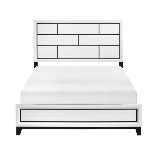 Sleek White Contemporary Queen Bed with Elegant Black Accents