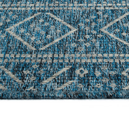 Indoor/Outdoor Rectangle Area Rug, 5'3" x 7'6", High-Low Cut & Loop, Geometric Modern Polypropylene, Blue