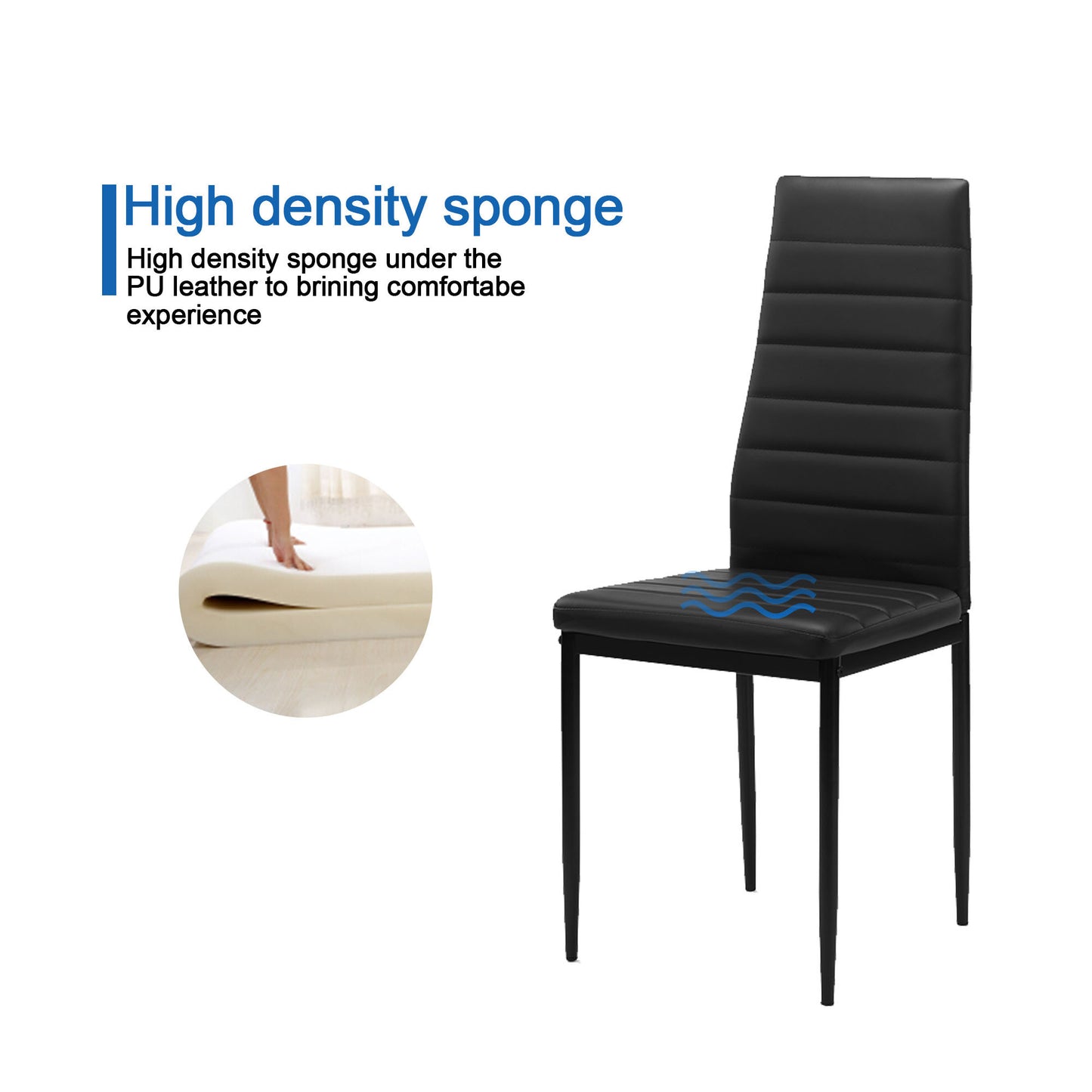 4-Person Dining Chair Set with PU Leather Upholstery, 16.5 x 16 x 38.6 in, 280 lb Capacity Black