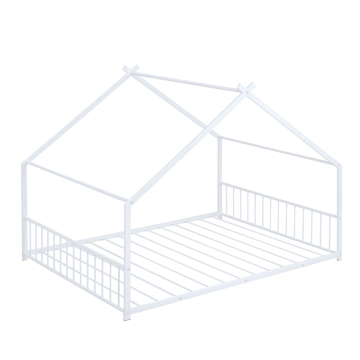 Whimsical White Full Size Metal House Bed for Kids