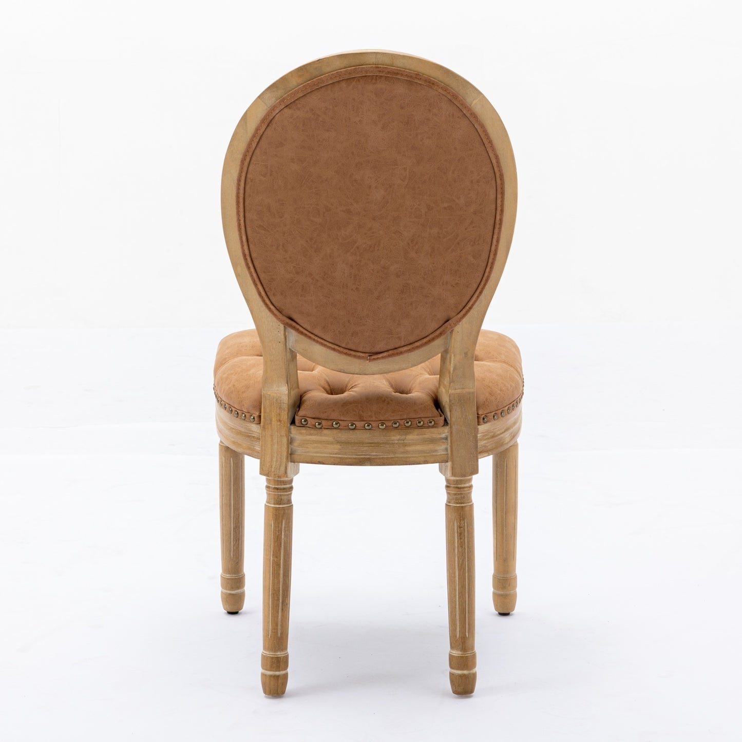 French Style Solid Wood Dining Chair Set of 2 with PU Leather, Nailhead, High Back, Rubberwood Orange