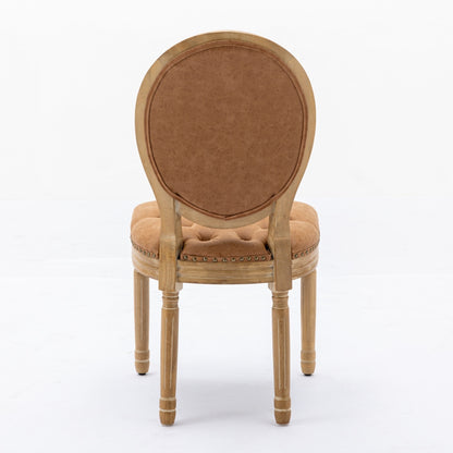 French Style Solid Wood Dining Chair Set of 2 with PU Leather, Nailhead, High Back, Rubberwood Orange