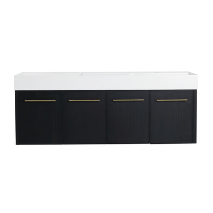 60-Inch Modern Wall-Mounted Bathroom Vanity with Double Resin Sink and Ample Storage