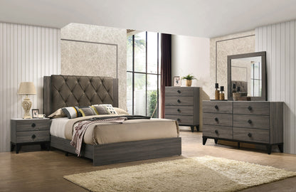 Modern Tufted Queen Bed Frame with Rubberwood Construction and Gray Finish