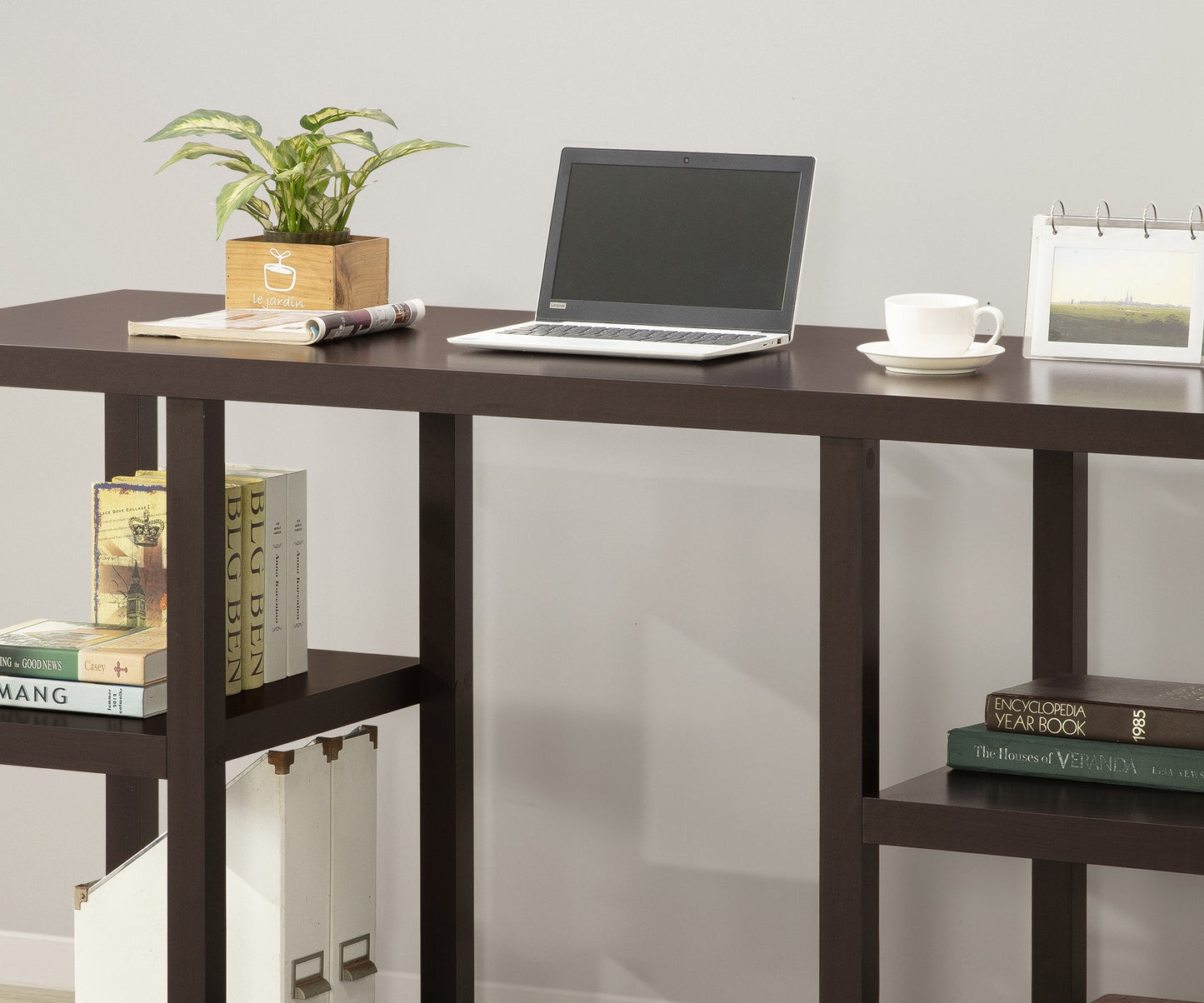 Mahogany Finish Cappuccino Desk with Shelves