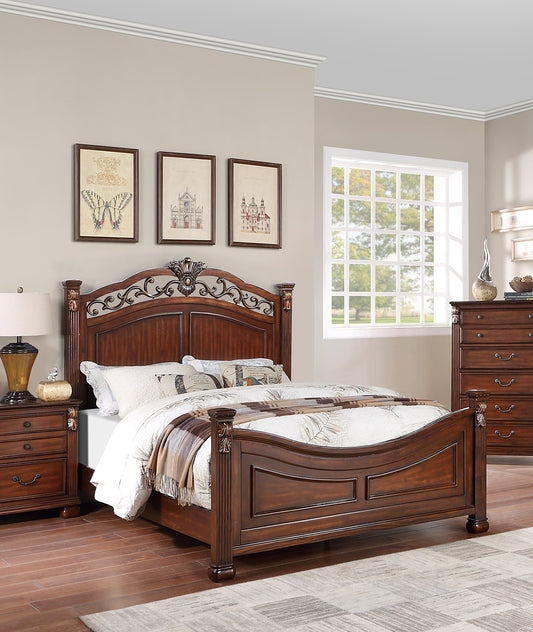 Elegant Dark Cherry Tufted Faux Leather Eastern King Size Bed with Headboard and Footboard