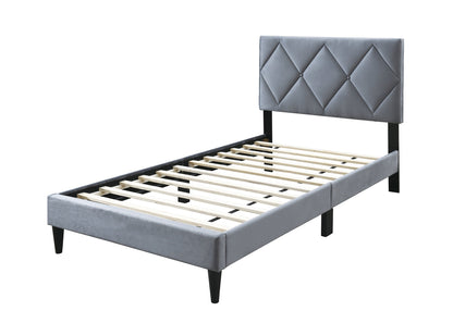 Luxurious Grey Velvet Full Size Bed with Adjustable Headboard for Youth Bedrooms