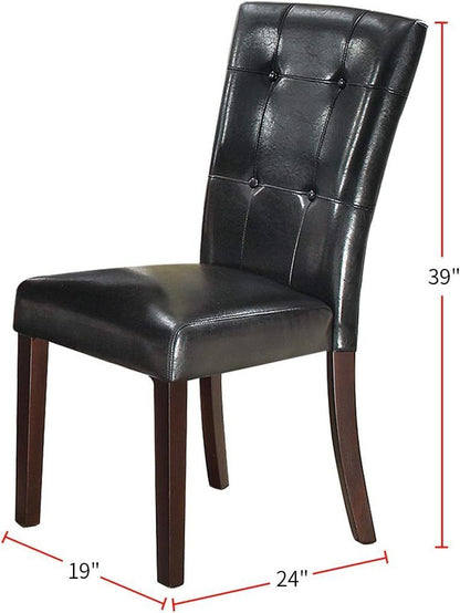 Set of 2 Parson Dining Chairs, Faux Leather, Tufted Back, Birch Wood & MDF, 19 x 24 x 39 in, Black