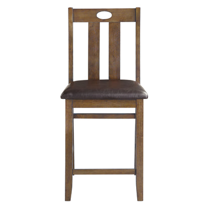 Counter Height Set 36In Table Padded 4 Chairs Brown Finish