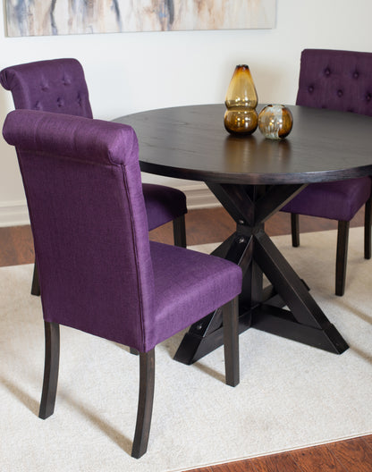 Five Piece Dining Set Round Cross Buck Table Four Chairs