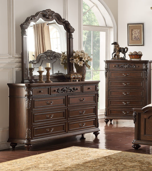 Elegant Antique Cherry & Walnut Dresser with Mirror - Timeless Storage Solution for Your Bedroom