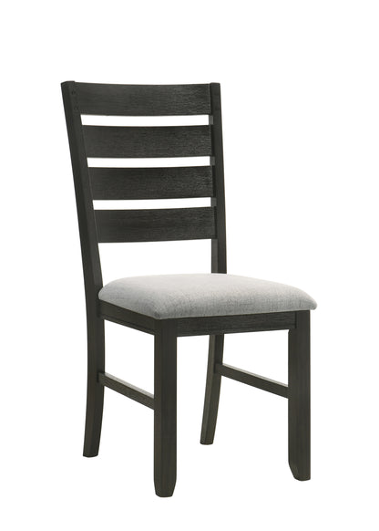 Contemporary Dining Chairs Set of 2, Solid Wood, Fabric Cushions, Ladder Back, Wheat Charcoal Finish