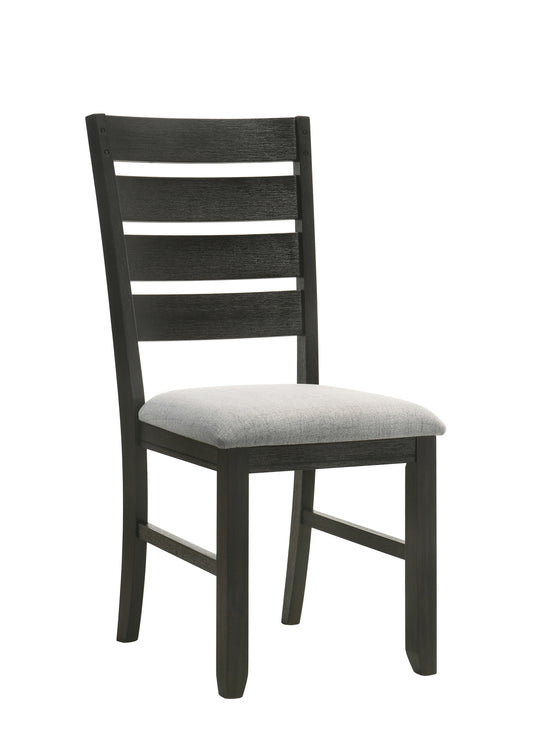 Contemporary Dining Chairs Set of 2, Solid Wood, Fabric Cushions, Ladder Back, Wheat Charcoal Finish