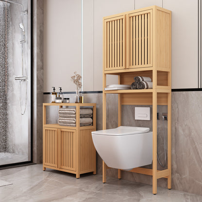 Bamboo Freestanding Toilet Storage Organizer for Bathroom and Laundry - Space-Saving Design in Natural Finish
