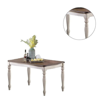 Transitional Dining Table Rectangle Oak Top Antique White