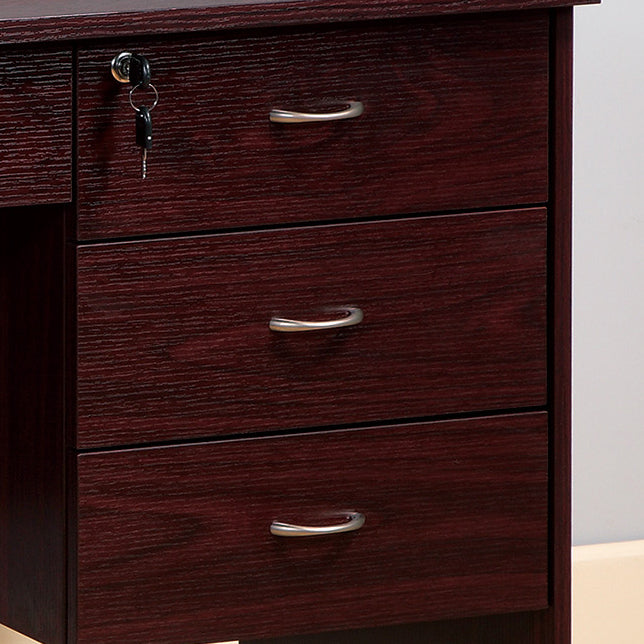 Mahogany Student Desk with Three Locking Drawers and Metal Glides